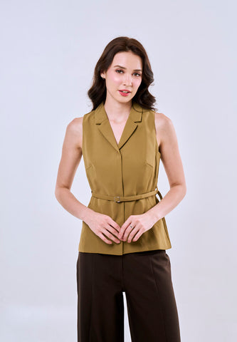 Mossimo Lily Olive Vintage Fit Sleeveless Blazer Top Fashion For Women