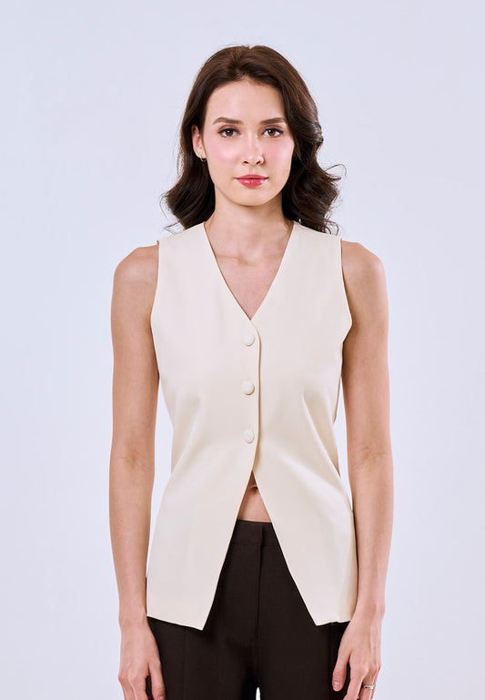 Mossimo Chloe Cream Vintage Fit Textured V-Neck Vest Top Fashion For Women