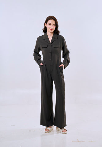 Mossimo Women's Dark Gray Collared Button Down Jumpsuit