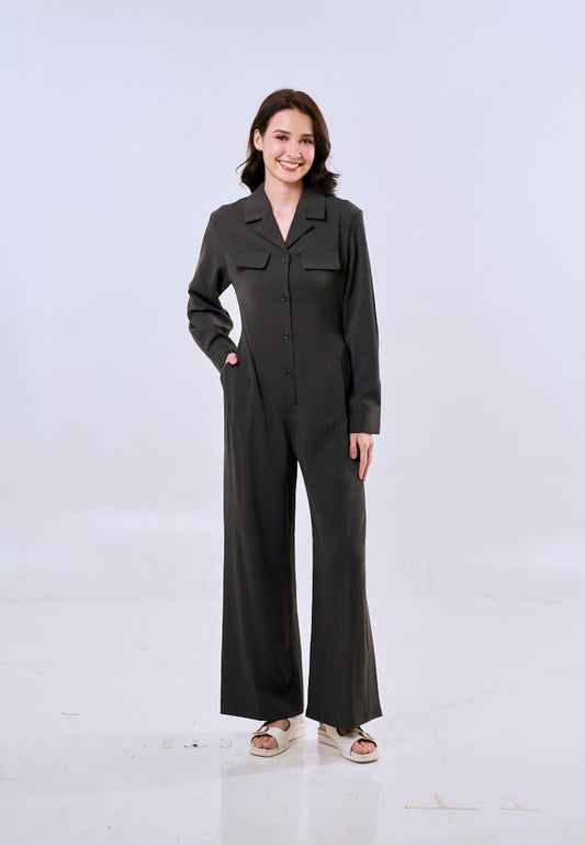 Mossimo Women's Dark Gray Collared Button Down Jumpsuit