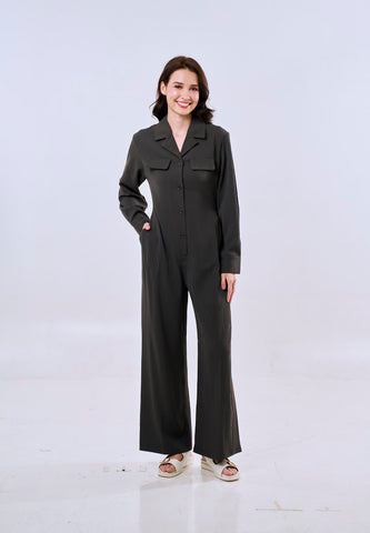 Mossimo Women's Dark Gray Collared Button Down Jumpsuit
