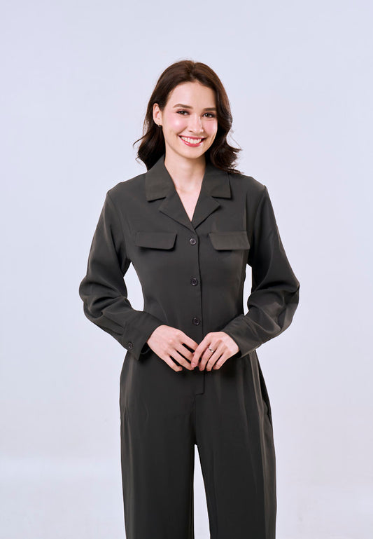 Mossimo Women's Dark Gray Collared Button Down Jumpsuit
