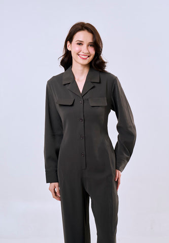 Mossimo Women's Dark Gray Collared Button Down Jumpsuit