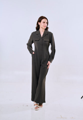 Mossimo Women's Dark Gray Collared Button Down Jumpsuit
