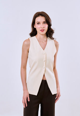 Mossimo Chloe Cream Vintage Fit Textured V-Neck Vest Top Fashion For Women