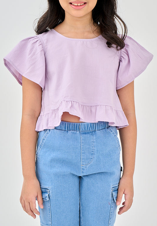 Mossimo Kids Jonavie Light Purple Round Neck Top with Ruffle Trim