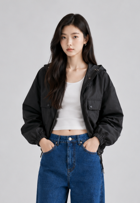 Mossimo Natalia Black Parachute Hoodie Jacket