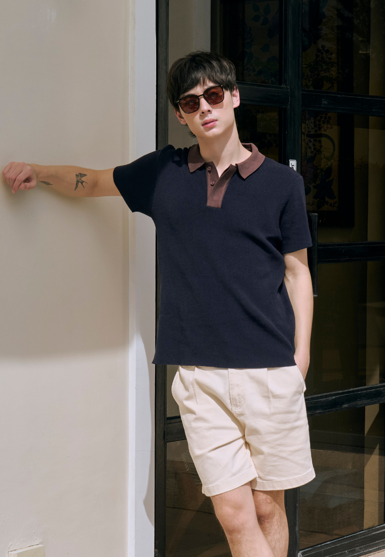 Mossimo Eugeen Navy Blue Flat Knit Classic Polo Shirt For Men