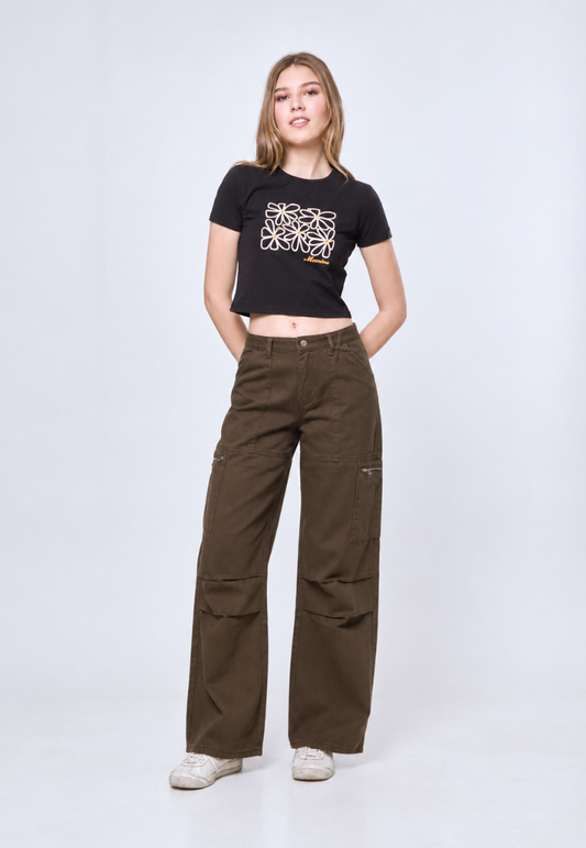 Mossimo Ezra Brown Mid Rise Wide Leg Pants