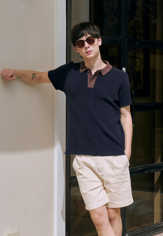 Mossimo Eugeen Navy Blue Flat Knit Classic Polo Shirt For Men