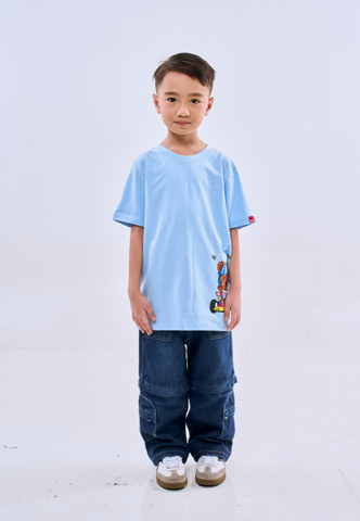 Mossimo Kids Unisex Blue Mossybear Race Cart Basic Tshirt