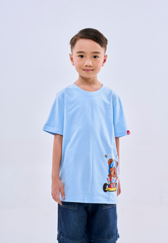 Mossimo Kids Unisex Blue Mossybear Race Cart Basic Tshirt