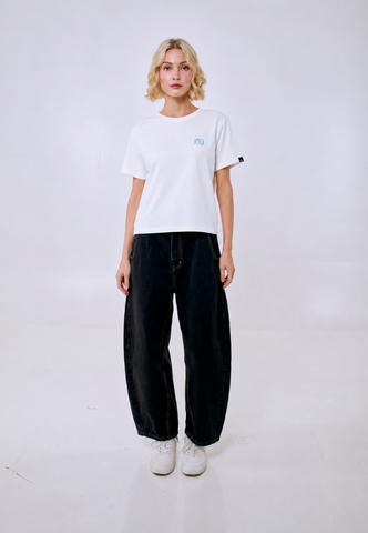 Mossimo Women's White Felt Patch Logo Classic Fit Tee