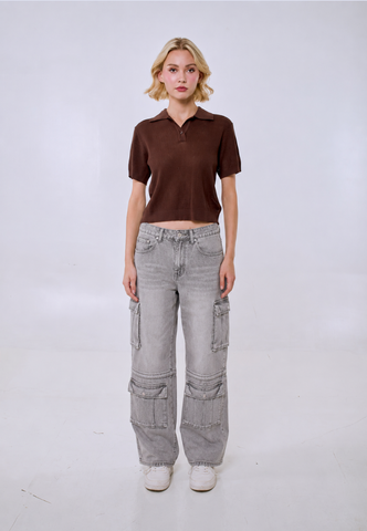 Mossimo Esme Gray Loose Mid Rise Cargo Denim Pants