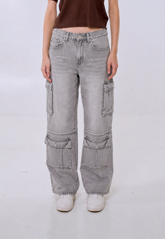 Mossimo Esme Gray Loose Mid Rise Cargo Denim Pants