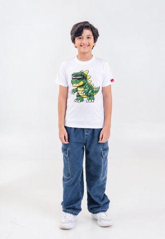 Mossimo Kids Boys' White Dino Sketch Embossed Logo Tshirt