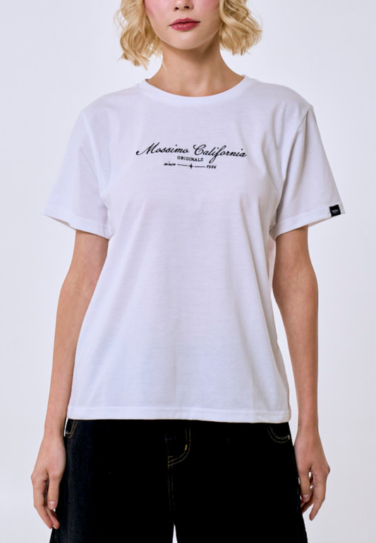 Mossimo Women's White Embroidered Logo Classic Fit Tee
