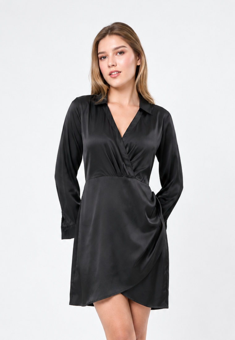 Mossimo Adina Black Mock Wrap Mini Dress