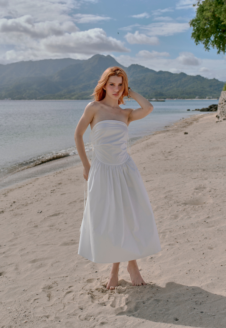 Mossimo Minerva Off White Shirred Midi Dress