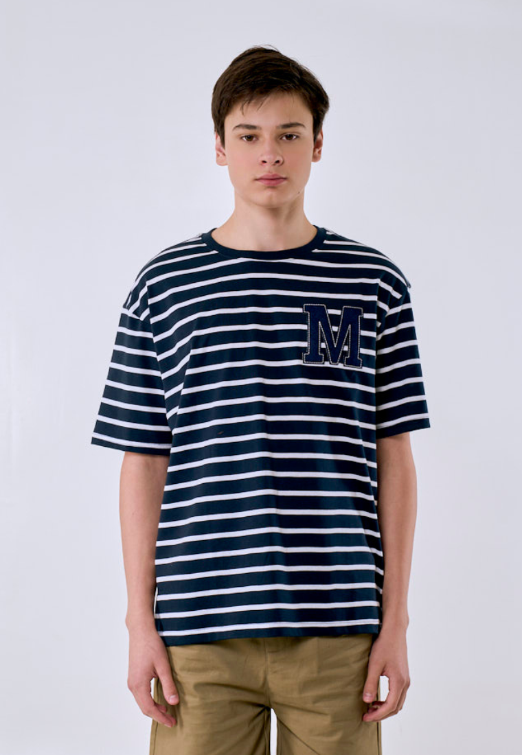 Mossimo Men's Navy White Felt Applique Details Modern Fit Tee