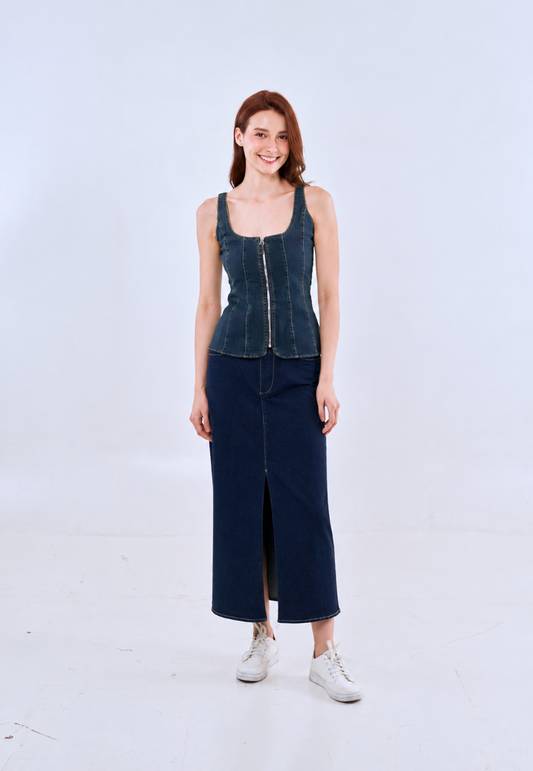 Mossimo Women's Dark Blue A-Line Denim Midi Skirt