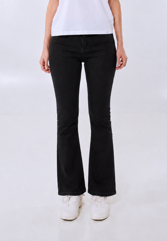 Black Semi Flared High Split Raw Hem Jeans