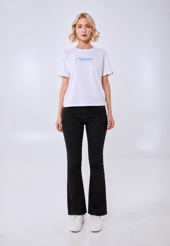 Black Semi Flared High Split Raw Hem Jeans