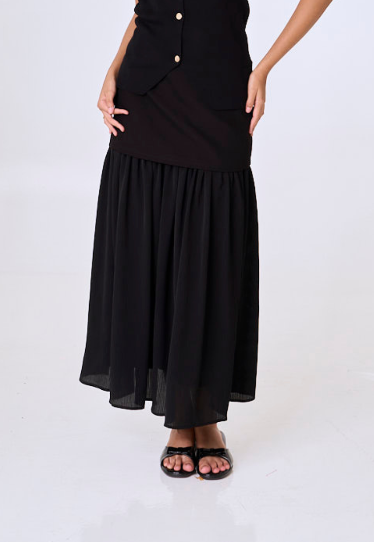 Mossimo Liora Black Combine Shirred Long Skirt