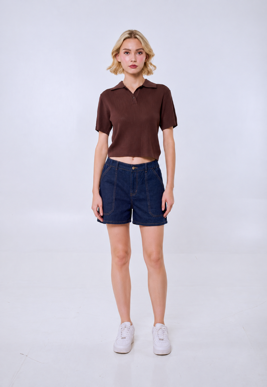 Mossimo Women's Med Blue Mid Waist Contrast Shorts