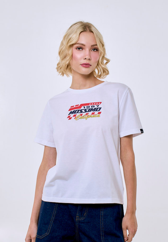 Mossimo Women's White Track 1986 Graphic Comfort Fit Tee