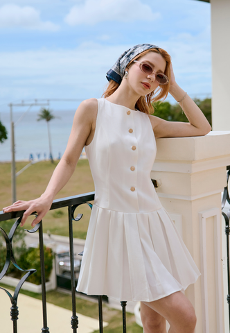 Mossimo Aria White Halter Button Down Pleated Mini Dress For Women