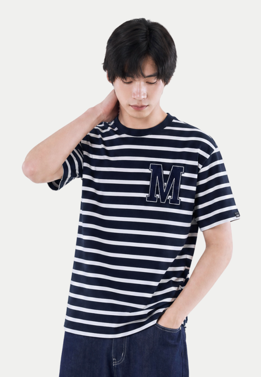 Mossimo Men's Navy White Felt Applique Details Modern Fit Tee