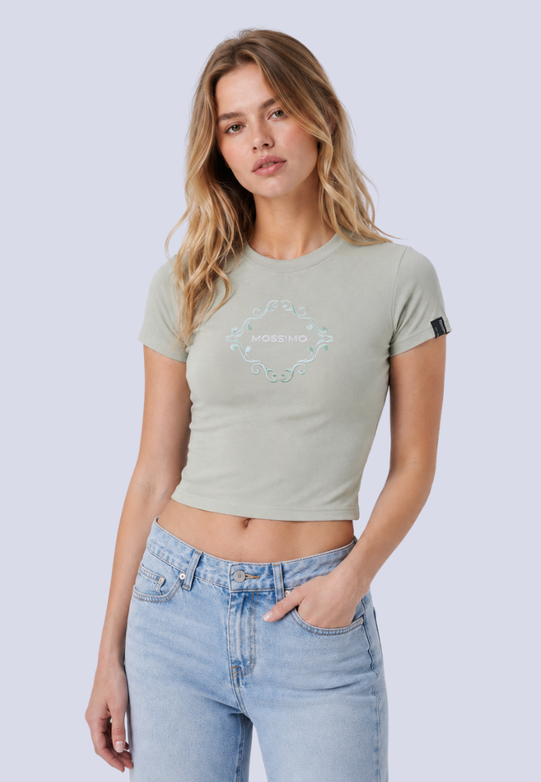 Mossimo Evangeline Pale Green Cropped Body Fitted Tee For Women