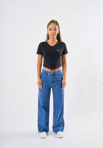 Mossimo Janna Medium Blue Wide Leg High Waisted Jeans