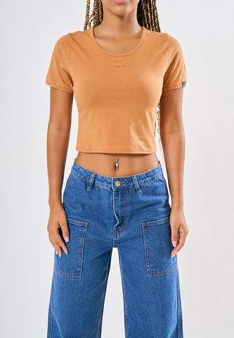 Mossimo Adara Almond Brown Scoop Neck Retro Cropped Fit Tee