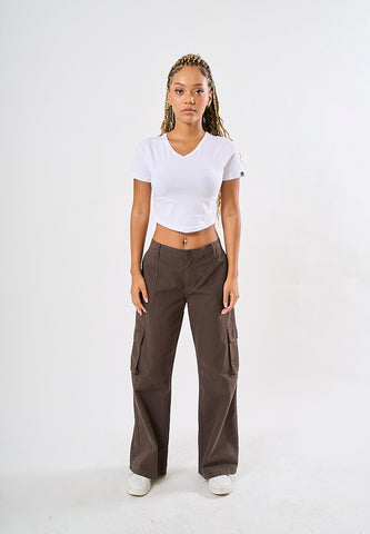 Mossimo Sofia White V Neck Retro Cropped Fit Tee