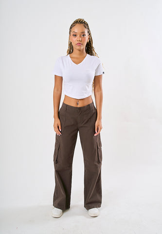 Mossimo Sofia White V Neck Retro Cropped Fit Tee