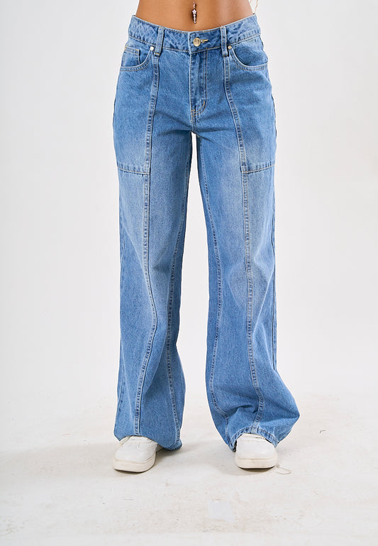 Mossimo Aurora Light Blue Wide Leg Mid Rise with Fold Pocket Jeans