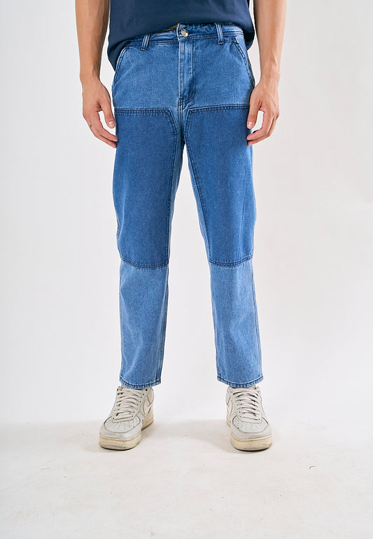 Mossimo Van Medium Blue Patched Wide Fit Jeans