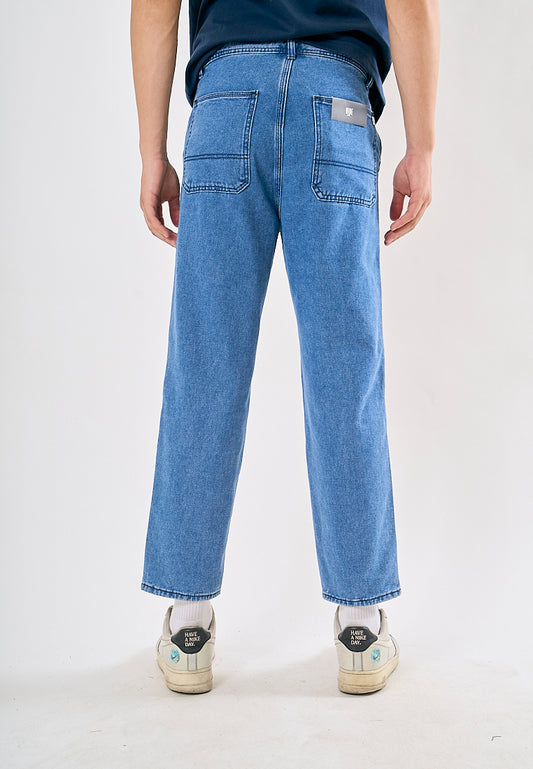 Mossimo Van Medium Blue Patched Wide Fit Jeans