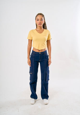 Mossimo Jewel Light Yellow Retro Cropped Fit Tee