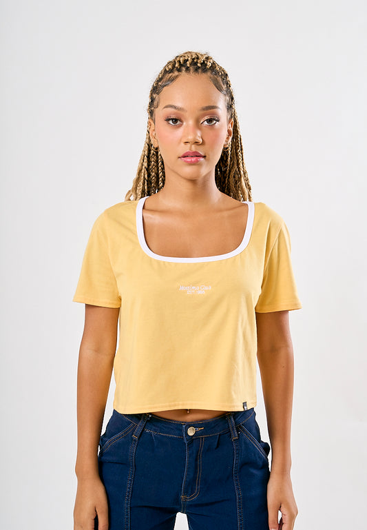 Mossimo Raine Light Yellow Square Neck Classic Cropped Fit Tee