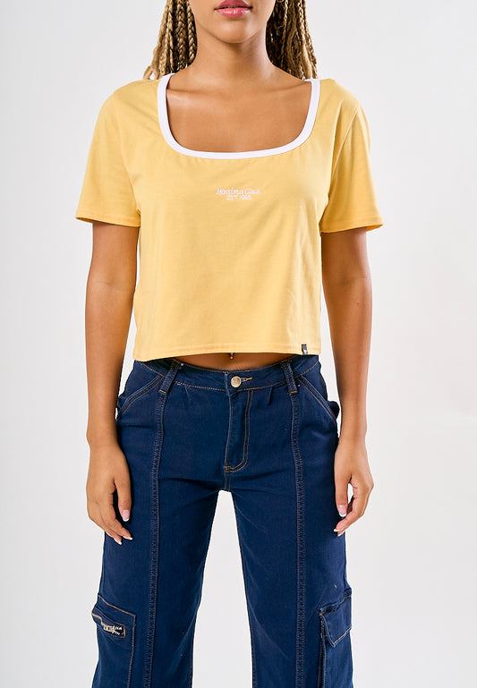Mossimo Raine Light Yellow Square Neck Classic Cropped Fit Tee
