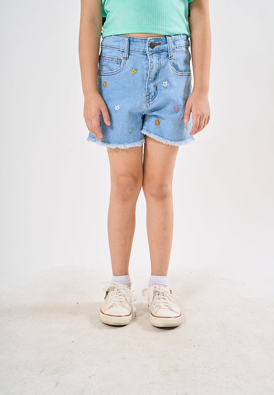 Mossimo Kids Miles Light Blue Denim Short with Floral Embroidery