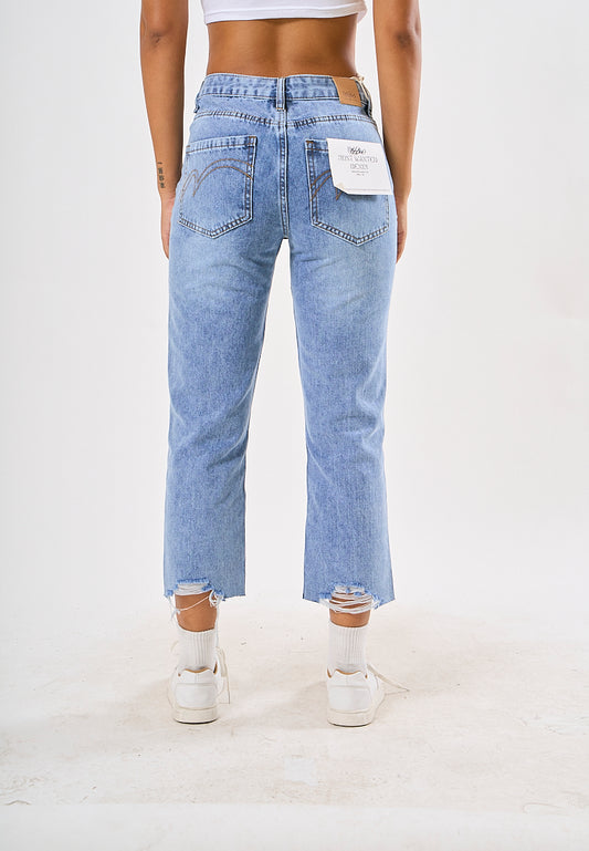 Mossimo Angelyn Medium Blue Five Pocket Slim Straight Mid Cropped Jeans