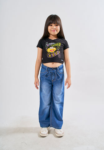 Mossimo Kids Kia Medium Blue Belted High Rise Wide Leg Jeans