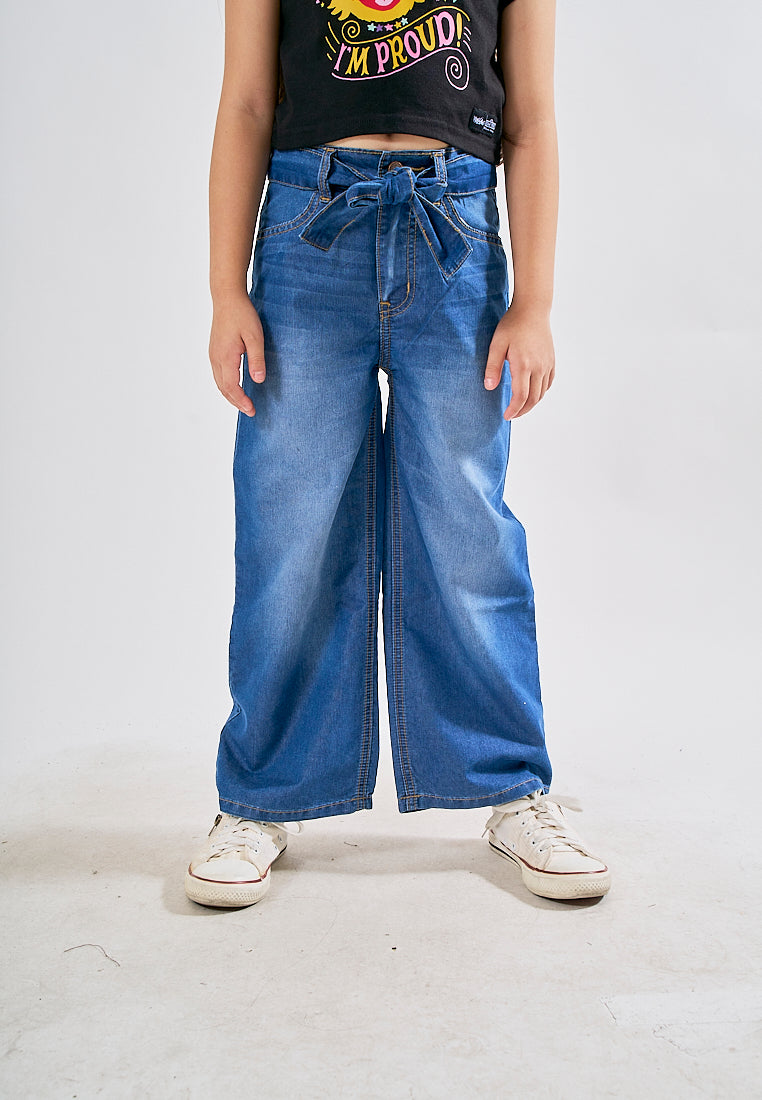 Mossimo Kids Kia Medium Blue Belted High Rise Wide Leg Jeans