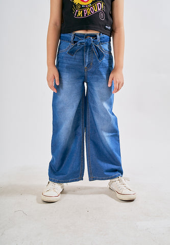 Mossimo Kids Kia Medium Blue Belted High Rise Wide Leg Jeans