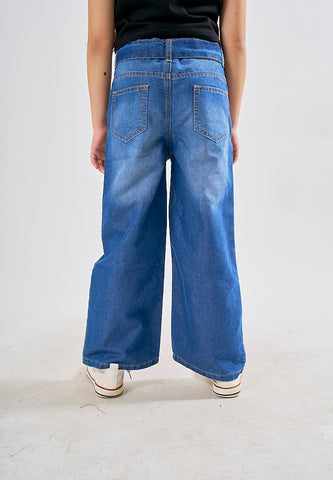 Mossimo Kids Kia Medium Blue Belted High Rise Wide Leg Jeans