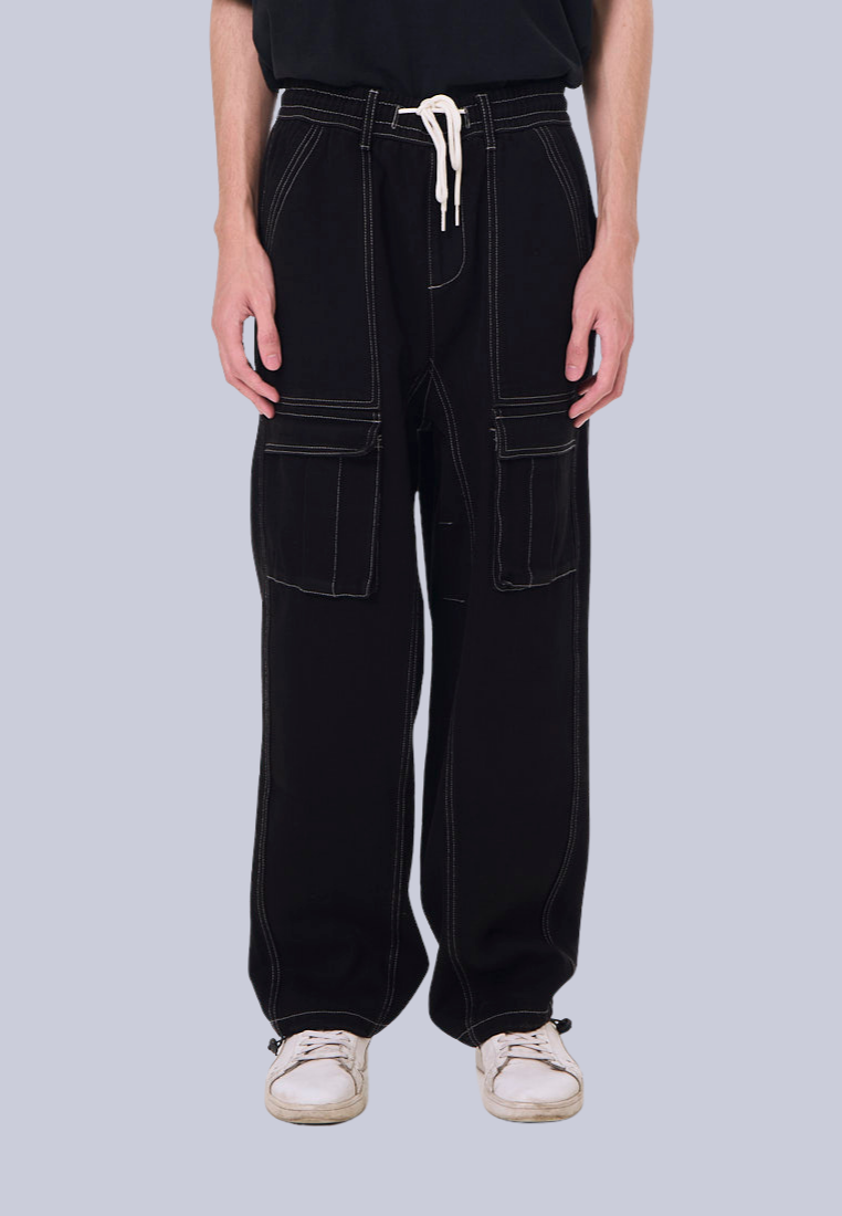 Mossimo Wolf Black Loose Fit Garterized Cargo Denim Pants For Men